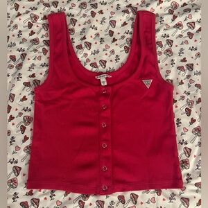 🔻 Guess Magenta Pink Sleeveless Ribbed Logo Crop Baby Tee  🍒 y2k 90´s style